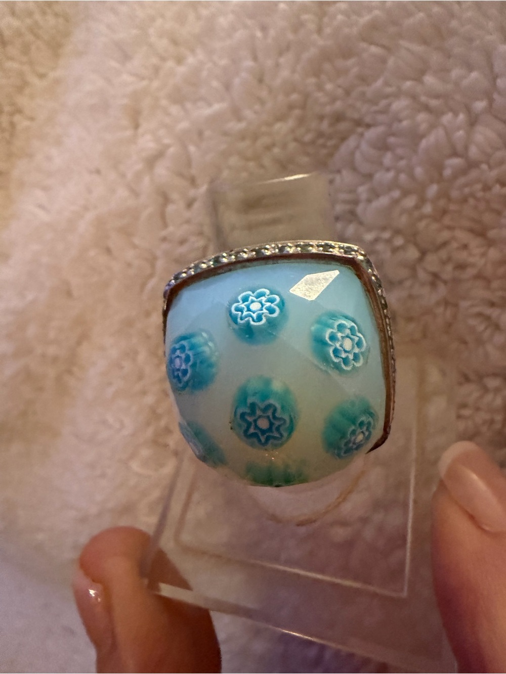 Turquoise real Murano glass Millefiori Floral statementRing size 7 gorgeous!